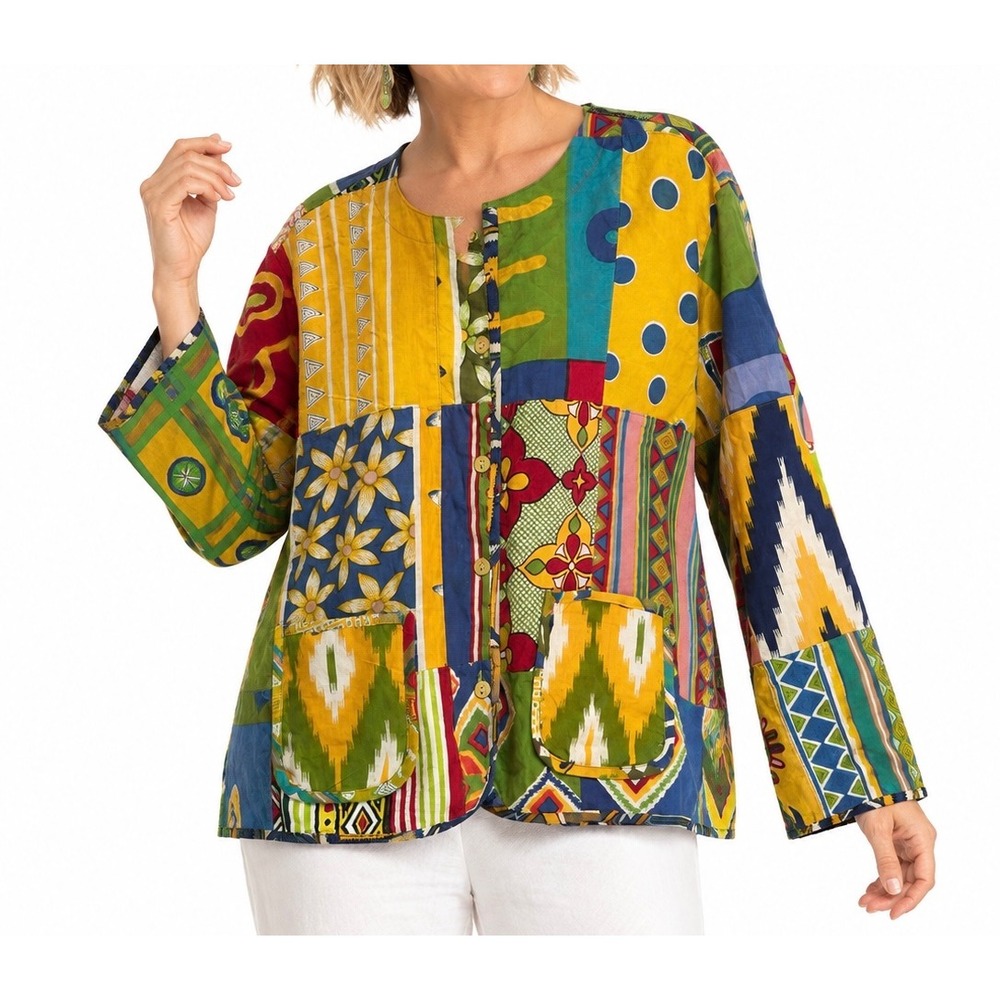 Sacred Threads Womens Patchwork Cotton Jacket VIX-803 Multicolor Boho M NEW